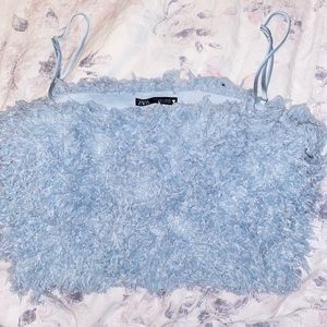 Zara Feather Effect Crop Top blue